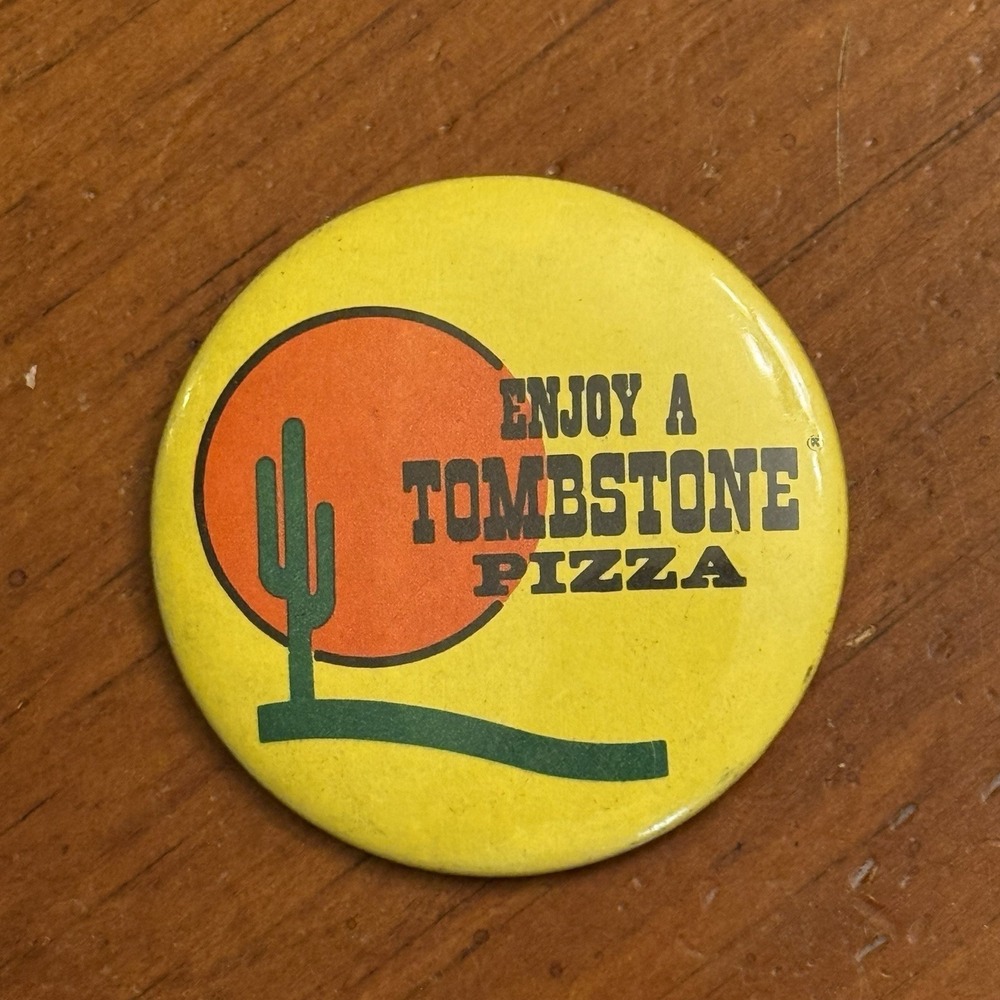Enjoy A Tombstone Pizza Vintage Pinback Button Pin Round Circle